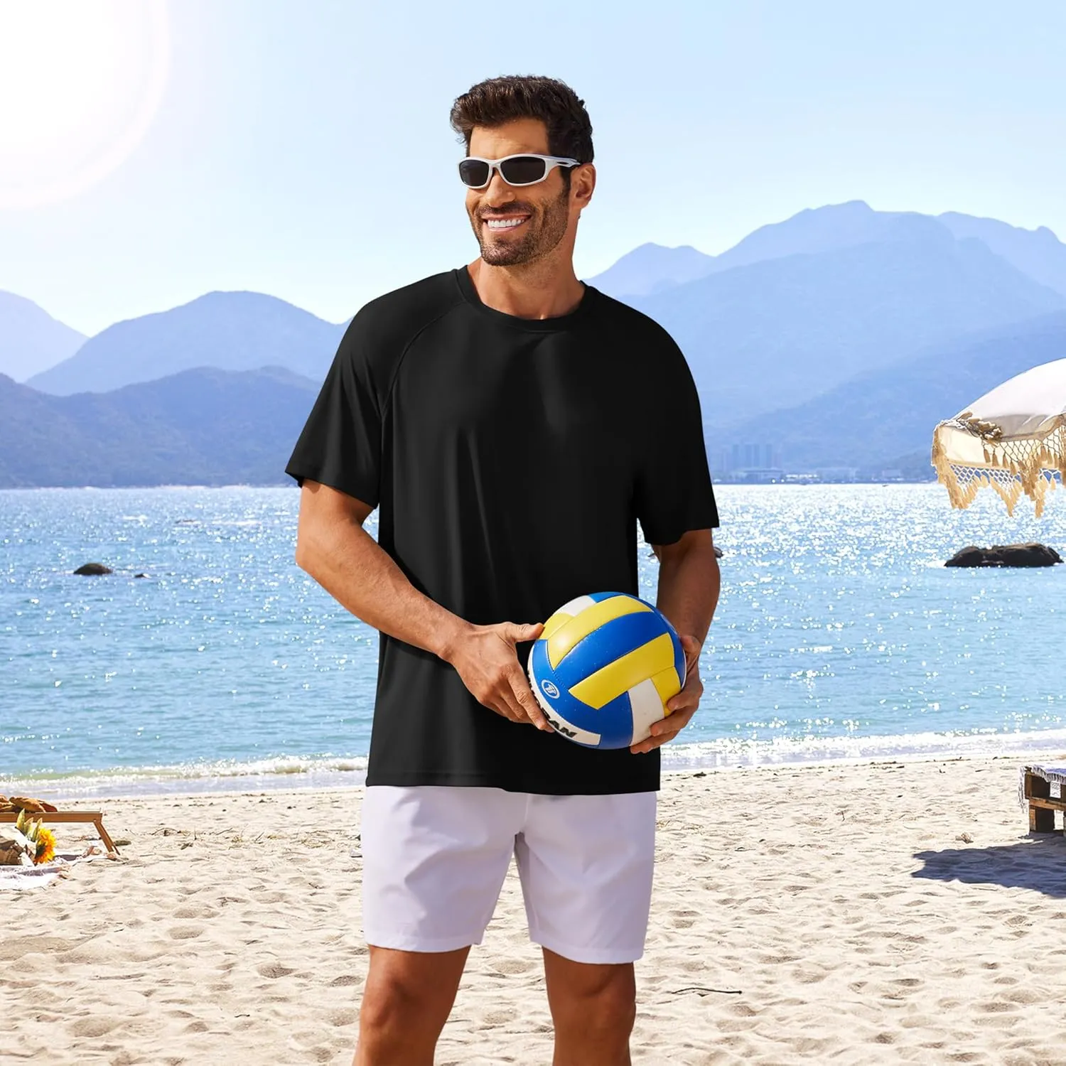 PINSPARK Mens Swim Shirt Short Sleeve UPF 50  Sun Protection Shirts Rash Guard Quick Dry Tshirts Beach Water Athletic Shirt