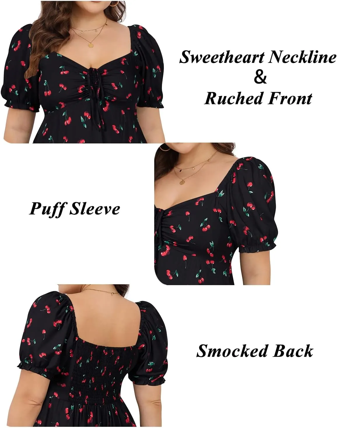 Pinup Fashion Women Plus Size Casual Puff Sleeve Smocked Short Summer Sundress A Line Babydoll Cute Mini Dresses