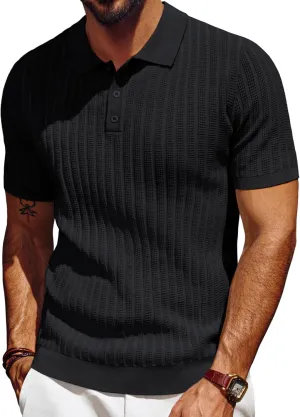 PJ PAUL JONES Mens Knit Polo Shirt Short Sleeve Textured Polo Shirts Casual Summer Collared Polo T Shirt