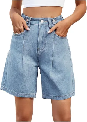 POHADON Womens Jean Shorts Bermuda Shorts Knee Length 2025 Trendy Y2k High Waisted Wide Leg Casual Summer Shorts with Pockets