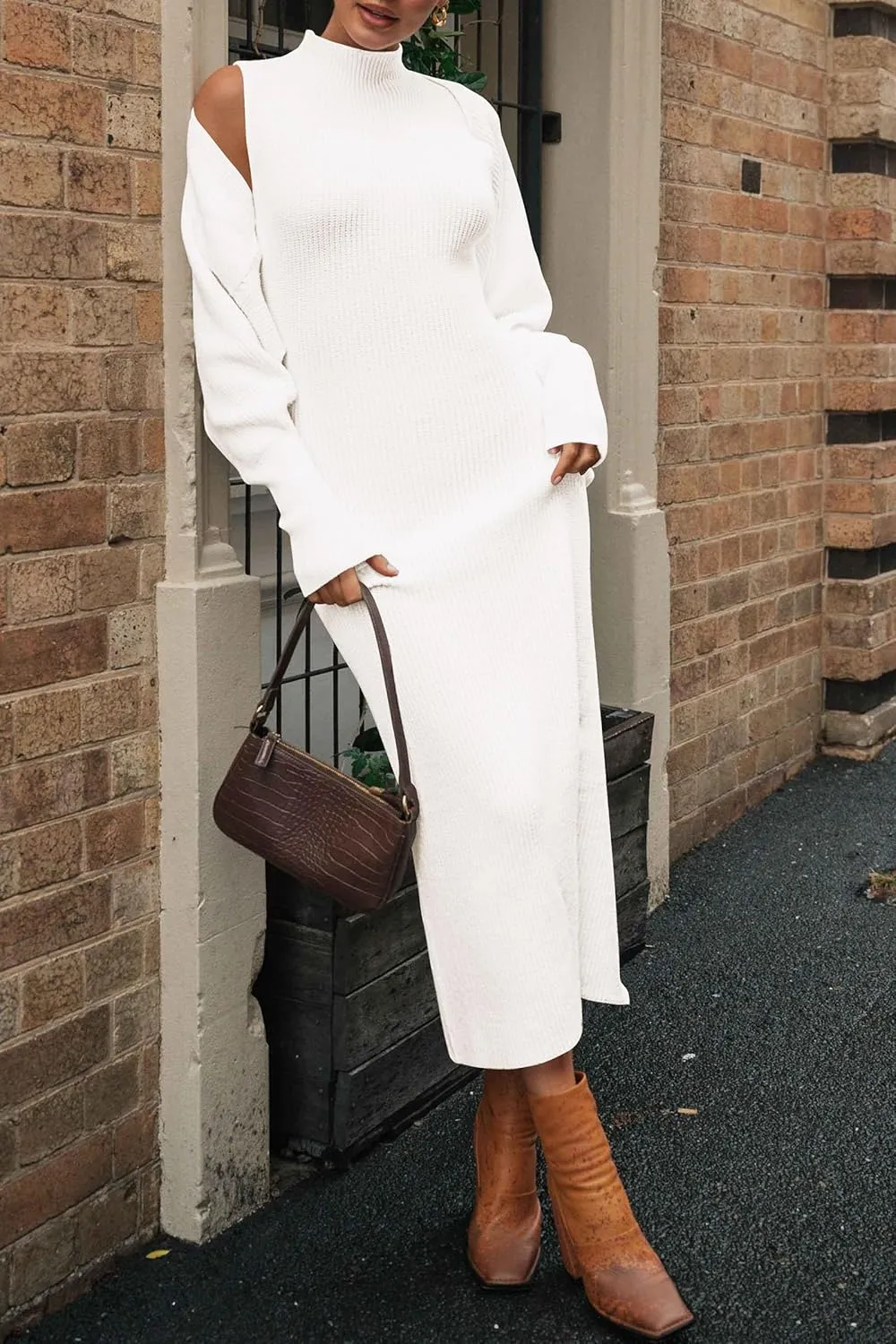 PRETTYGARDEN Womens Fall 2 Piece Outfits Bodycon Maxi Tank Pullover Sweater Dress and Long Sleeve Cropped Cardigan Knit Sets
