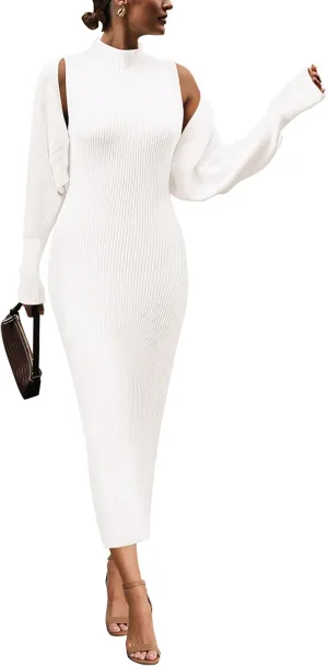 PRETTYGARDEN Womens Fall 2 Piece Outfits Bodycon Maxi Tank Pullover Sweater Dress and Long Sleeve Cropped Cardigan Knit Sets