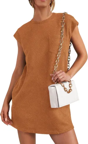 PRETTYGARDEN Women's Summer Short T Shirt Dress Cap Sleeve Crew Neck Casual Loose Basic Mini Dresses