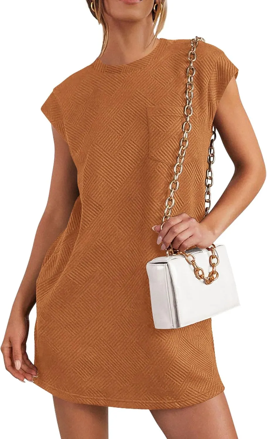 PRETTYGARDEN Women's Summer Short T Shirt Dress Cap Sleeve Crew Neck Casual Loose Basic Mini Dresses