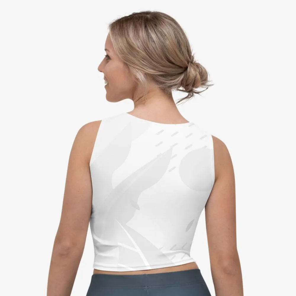 Printed Crop Top "Leaves" White