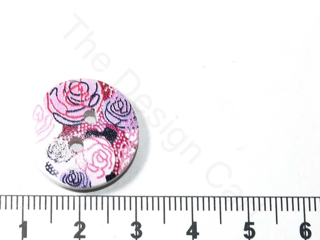 Purple Pink Flower Design Wooden Buttons