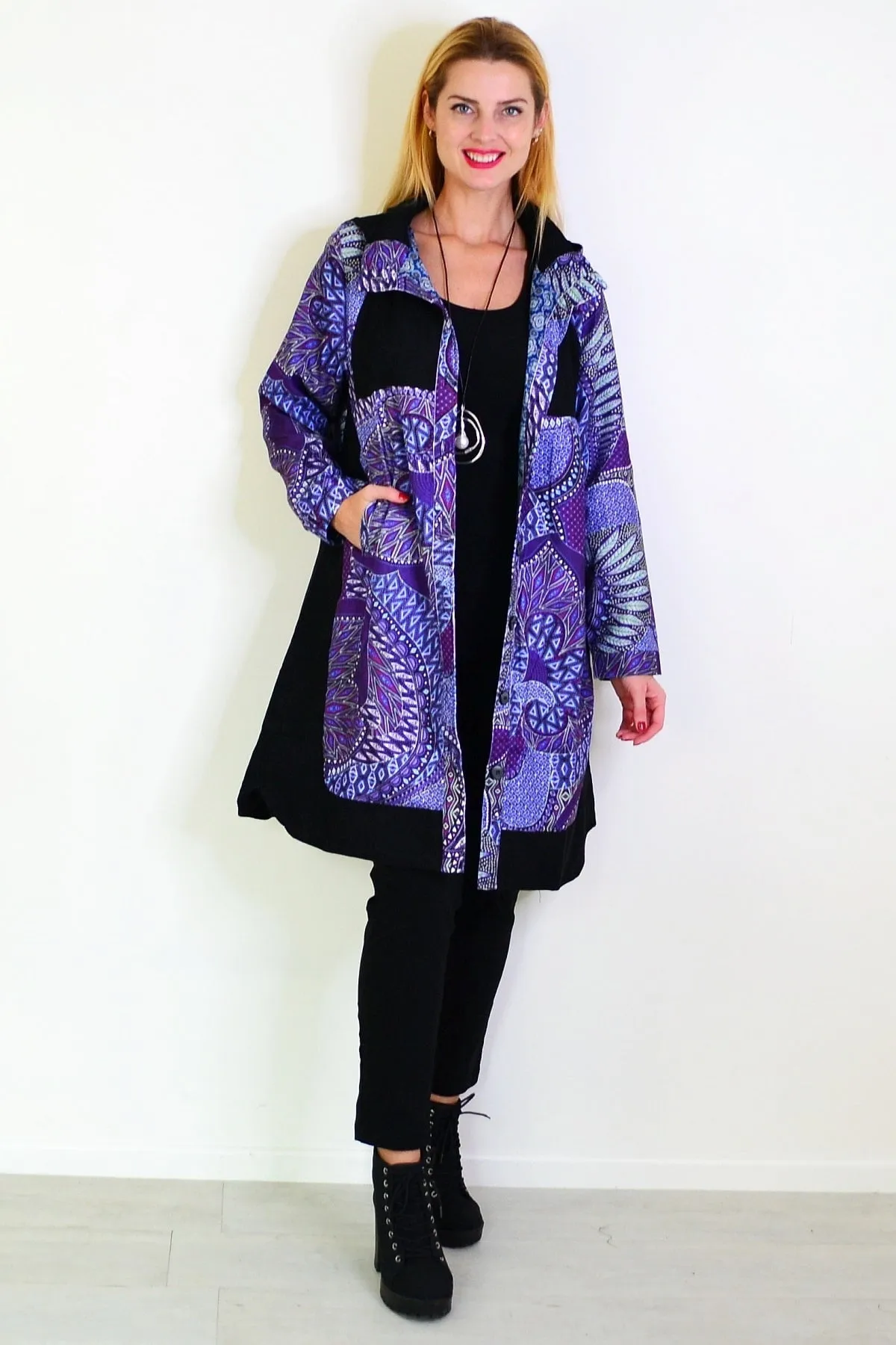 Purple Print Long Corduroy Jacket