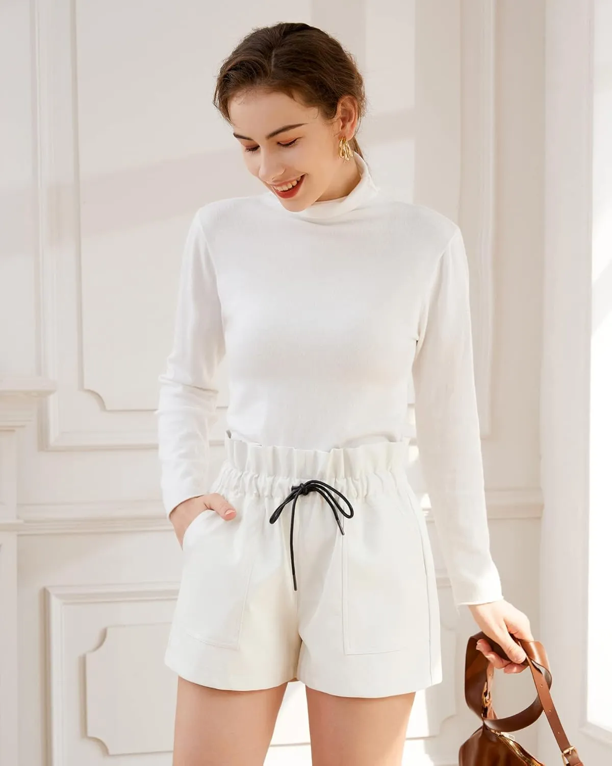 QIANXIZHAN Women's Leather Shorts, Faux High Waisted Wide Leg Sexy Shorts SP
