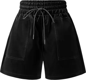 QIANXIZHAN Women's Leather Shorts, Faux High Waisted Wide Leg Sexy Shorts SP