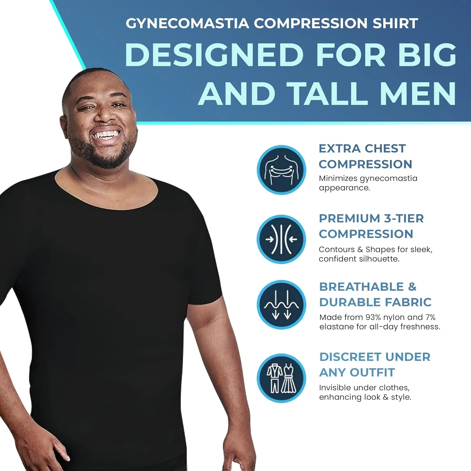 QORE LOGIQ Gynecomastia Short Sleeve Slimming Compression Shirt Men, Shapewear Mens Compression Shirt, Tank Top Body Shaper