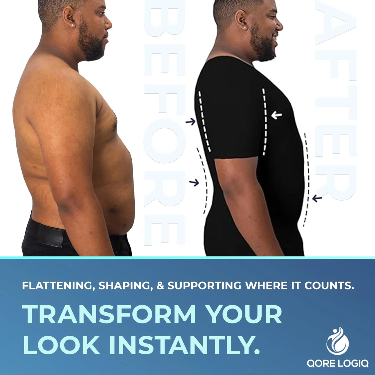QORE LOGIQ Gynecomastia Short Sleeve Slimming Compression Shirt Men, Shapewear Mens Compression Shirt, Tank Top Body Shaper