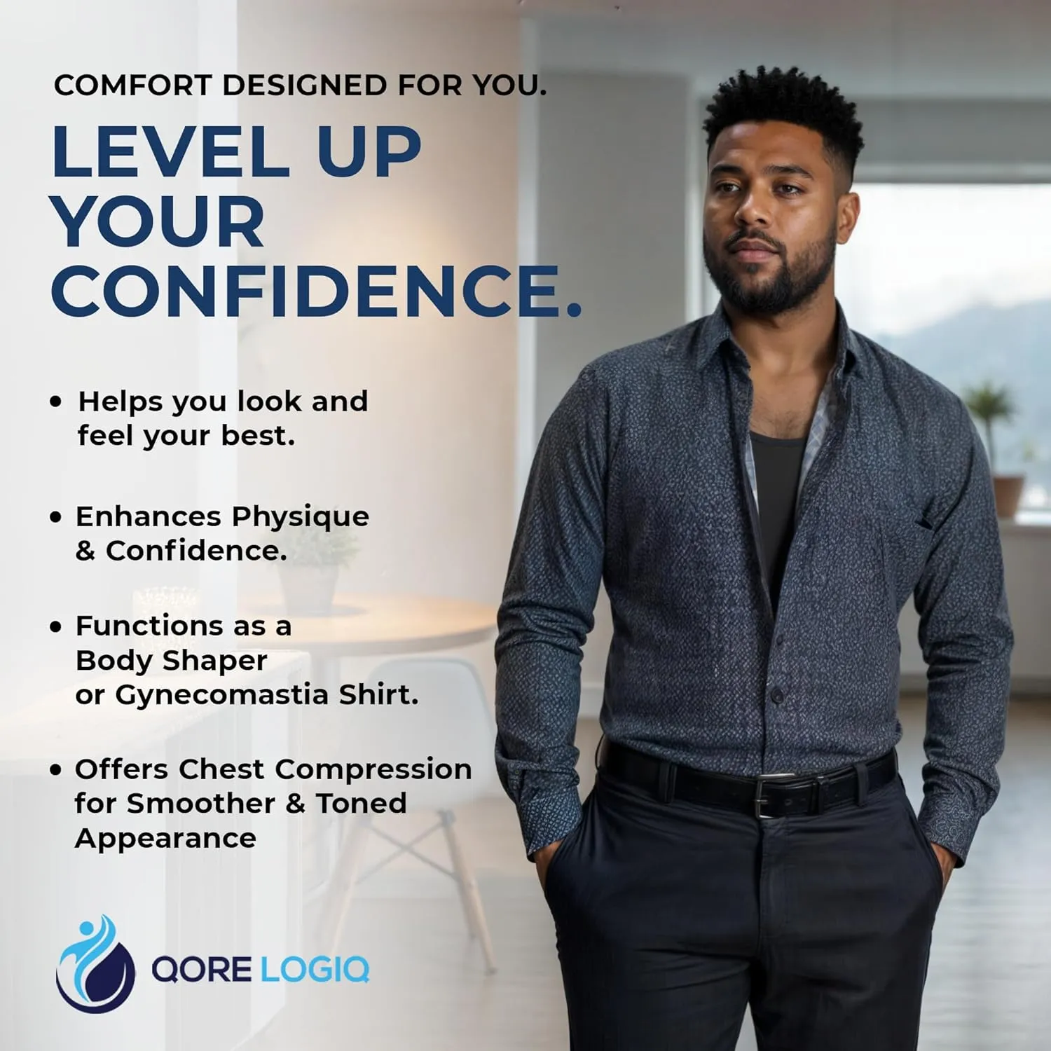 QORE LOGIQ Gynecomastia Short Sleeve Slimming Compression Shirt Men, Shapewear Mens Compression Shirt, Tank Top Body Shaper
