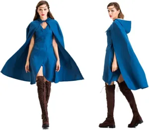 Queen Daenerys Targaryen Costume Blue Dress Cloak Anime Dragon Daenerys Cosplay Dress Wig for Halloween party
