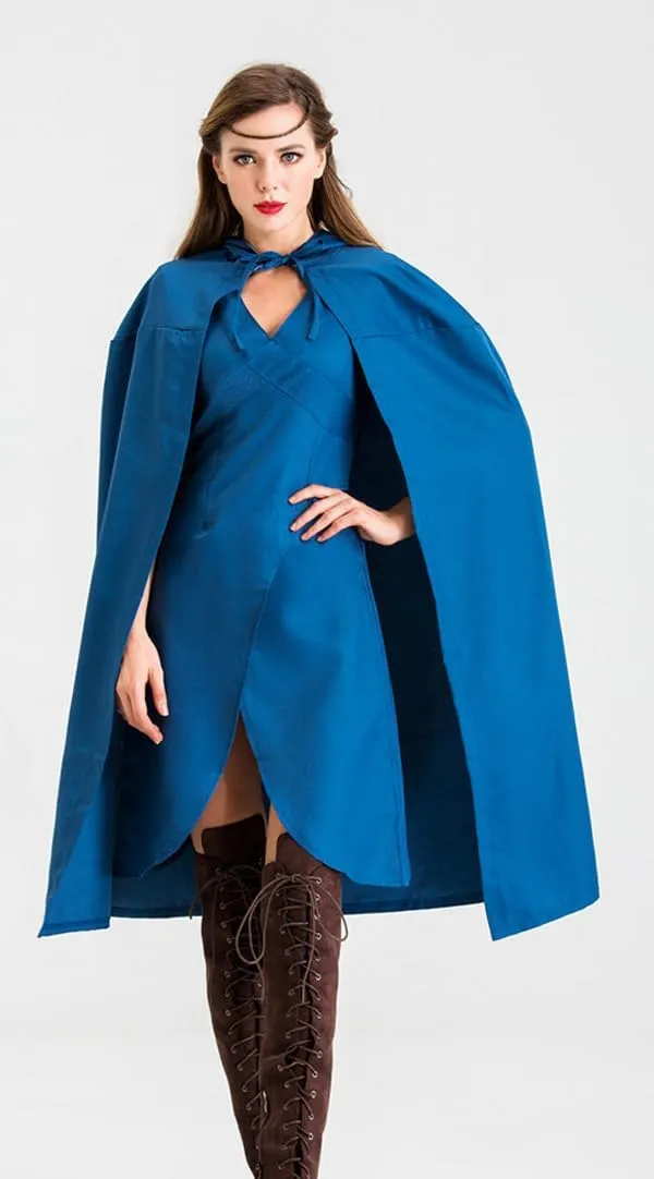 Queen Daenerys Targaryen Costume Blue Dress Cloak Anime Dragon Daenerys Cosplay Dress Wig for Halloween party