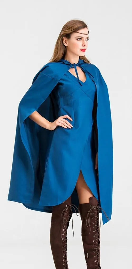 Queen Daenerys Targaryen Costume Blue Dress Cloak Anime Dragon Daenerys Cosplay Dress Wig for Halloween party