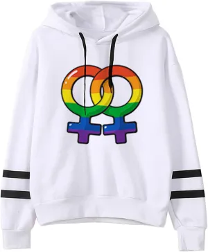 Rainbow Heart Love Is Love LGBT Gay Lesbian Pride Pullover Hoodie Womens Casual Long Sleeve Hooded Sweatshirt Tops