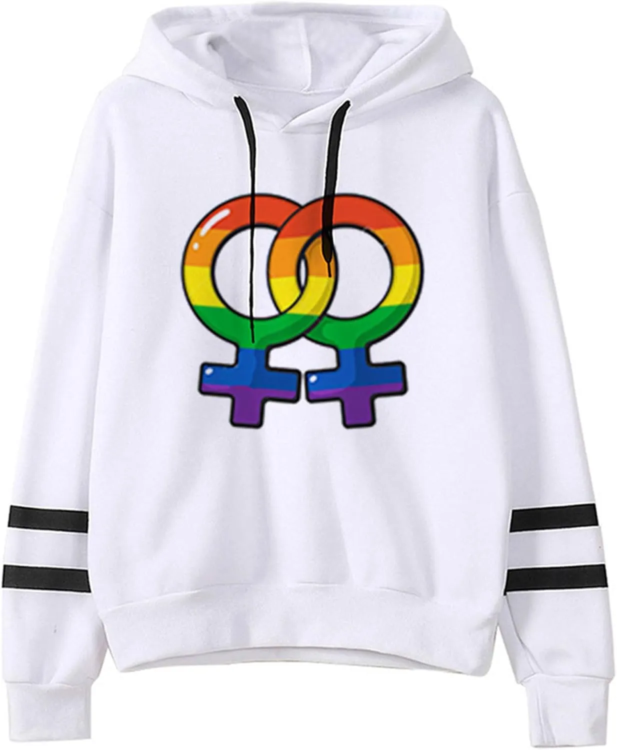 Rainbow Heart Love Is Love LGBT Gay Lesbian Pride Pullover Hoodie Womens Casual Long Sleeve Hooded Sweatshirt Tops