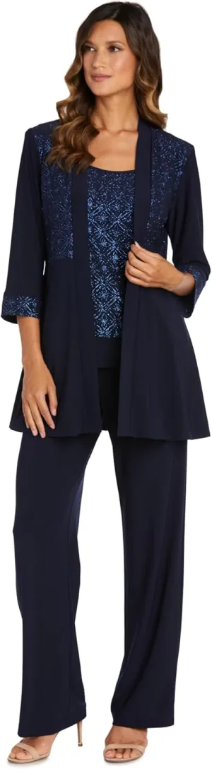 R&M Richards Women s Two-Piece Lace Detail Pant Suit Set