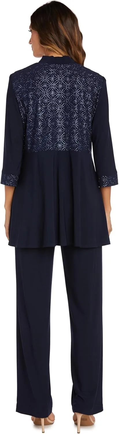 R&M Richards Women s Two-Piece Lace Detail Pant Suit Set
