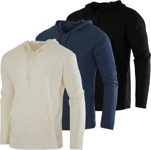 Real Essentials 3 Pack: Men's Cotton Lightweight Casual Pullover Drawstring Hoodie With Pocket (Available In Big & Tall)