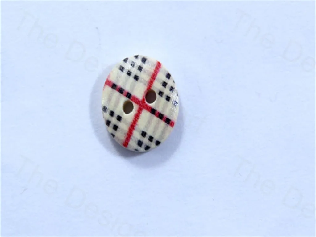 Red White Black Round Multi Check Design Designer Wooden Buttons
