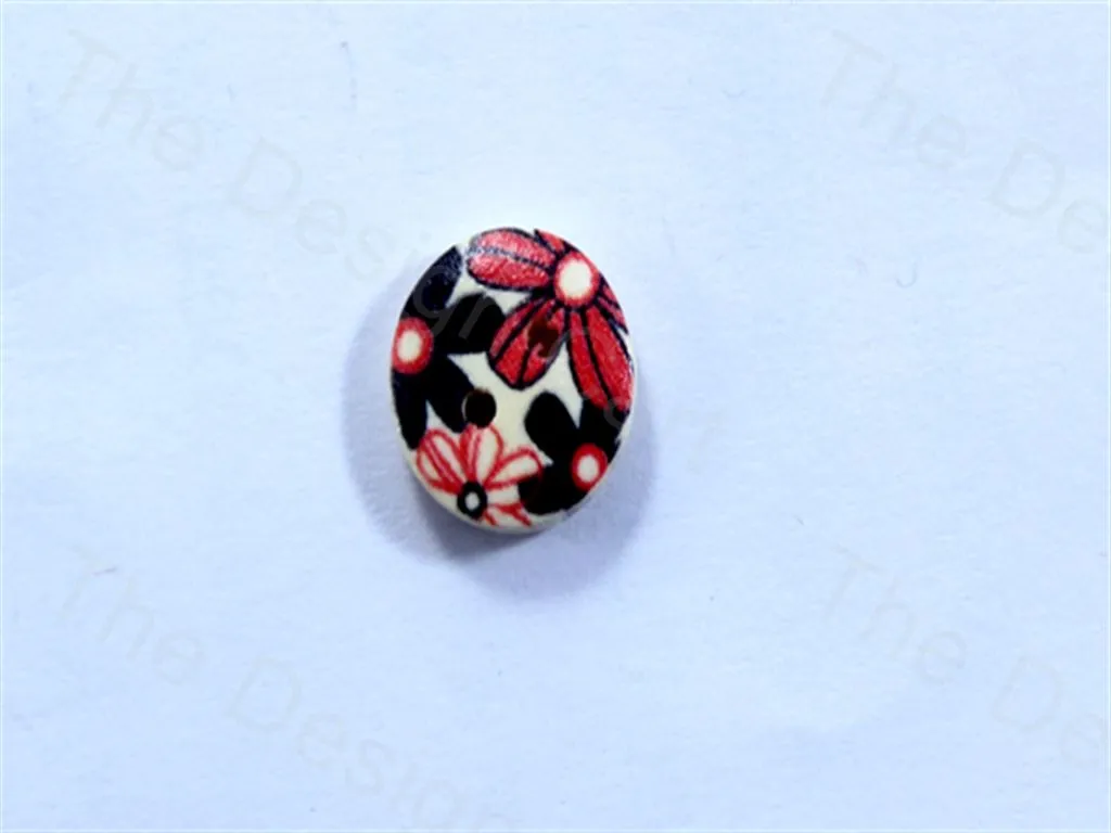 Red White Black Round Multiflower Design Designer Wooden Buttons