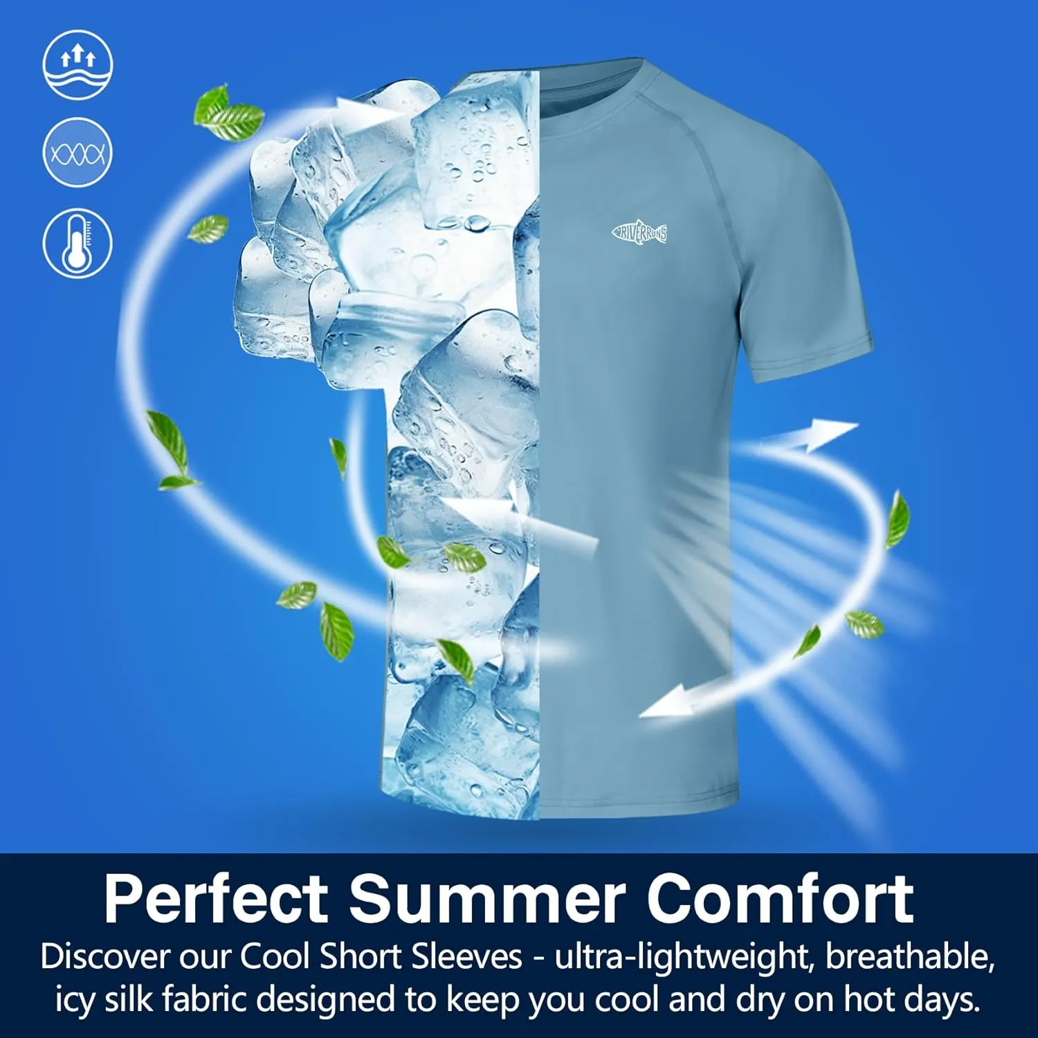 Riverruns Men's Rash Guard Swim Shirt Short Sleeve Quick Dry UPF 50  Sun Protection Fishing T-Shirt