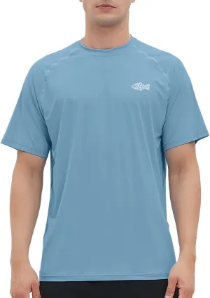 Riverruns Men's Rash Guard Swim Shirt Short Sleeve Quick Dry UPF 50  Sun Protection Fishing T-Shirt