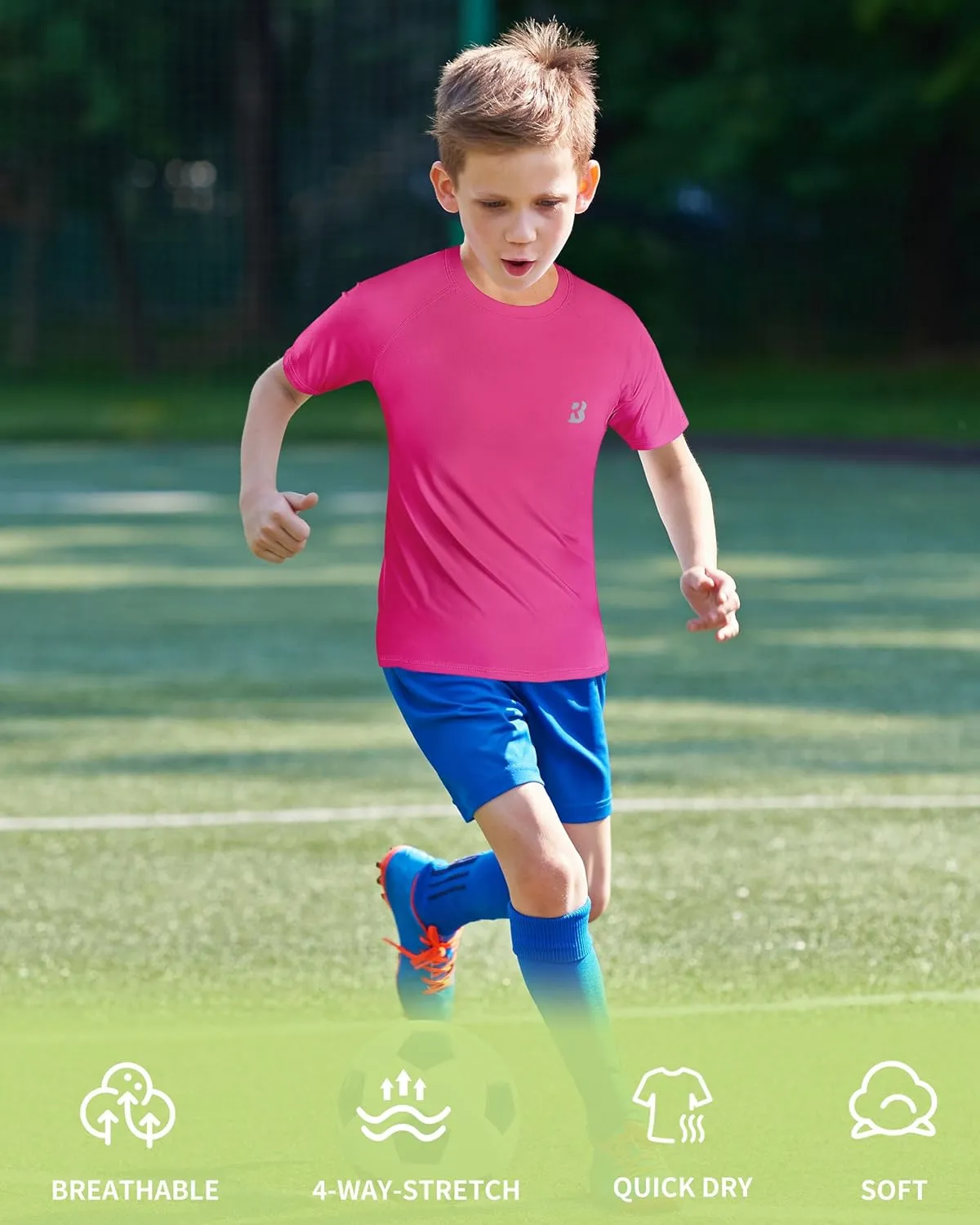 Roadbox Boys Youth Compression Shirt - Short Sleeve Undershirt for Kids Quick Dry Athletic Baseball T-Shirt Base Layer