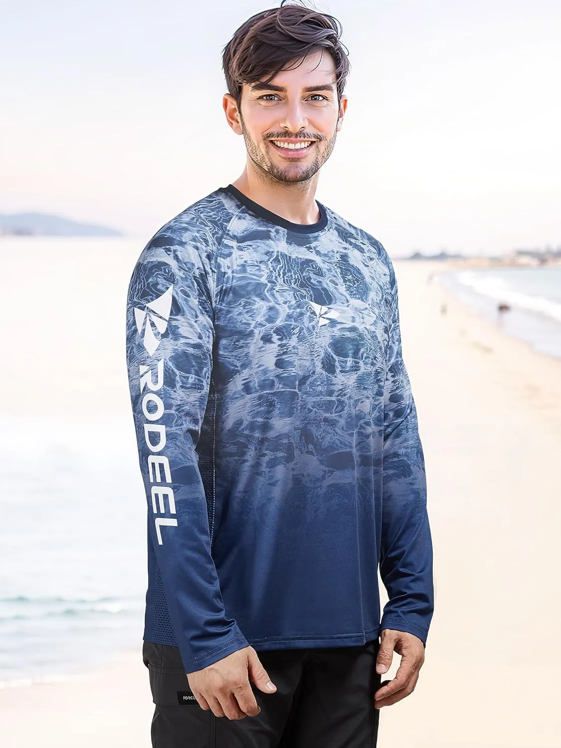 Rodeel Mens Loose-Fit Fishing T-Shirt Vented River Bluff Performance Long Sleeve Shirt UPF 50 Sleeve