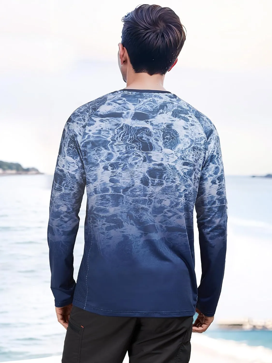 Rodeel Mens Loose-Fit Fishing T-Shirt Vented River Bluff Performance Long Sleeve Shirt UPF 50 Sleeve