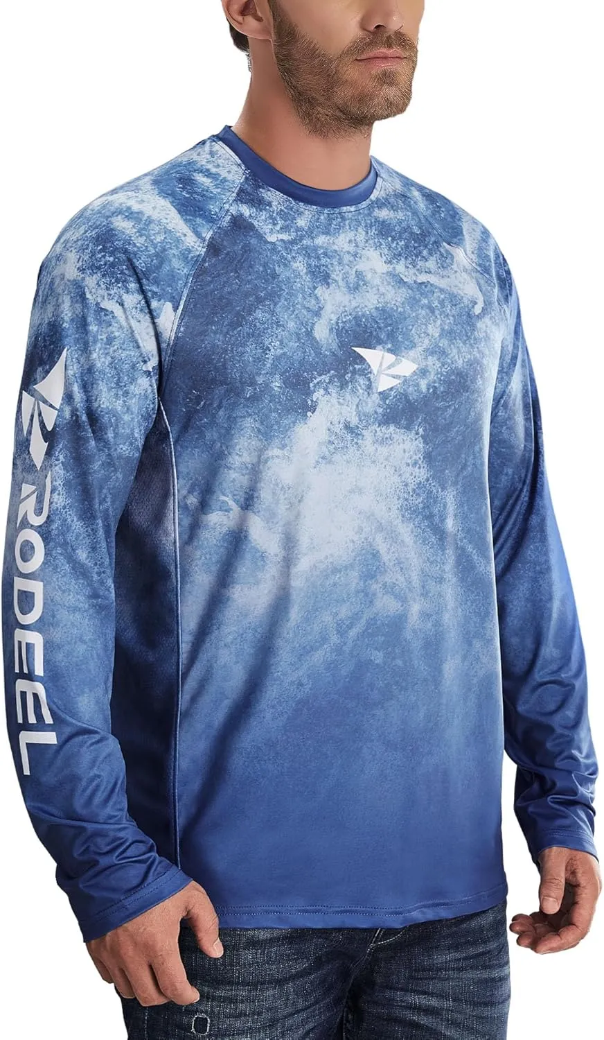 Rodeel Mens Loose-Fit Fishing T-Shirt Vented River Bluff Performance Long Sleeve Shirt UPF 50 Sleeve