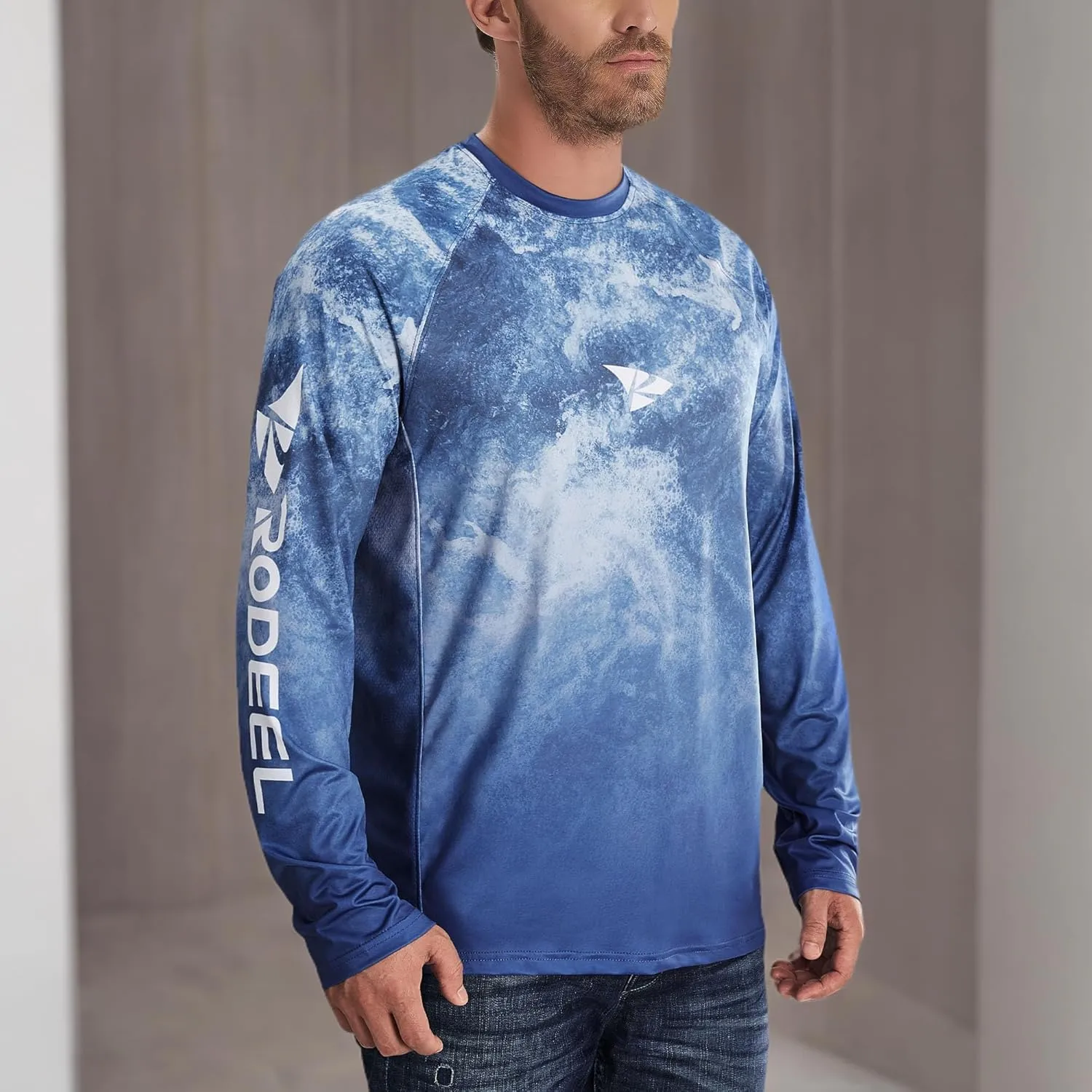 Rodeel Mens Loose-Fit Fishing T-Shirt Vented River Bluff Performance Long Sleeve Shirt UPF 50 Sleeve