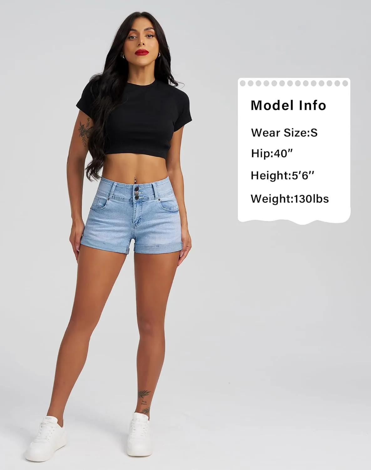 roswear Women's High Waisted Stretchy Denim Shorts Cuffed Jean Shorts