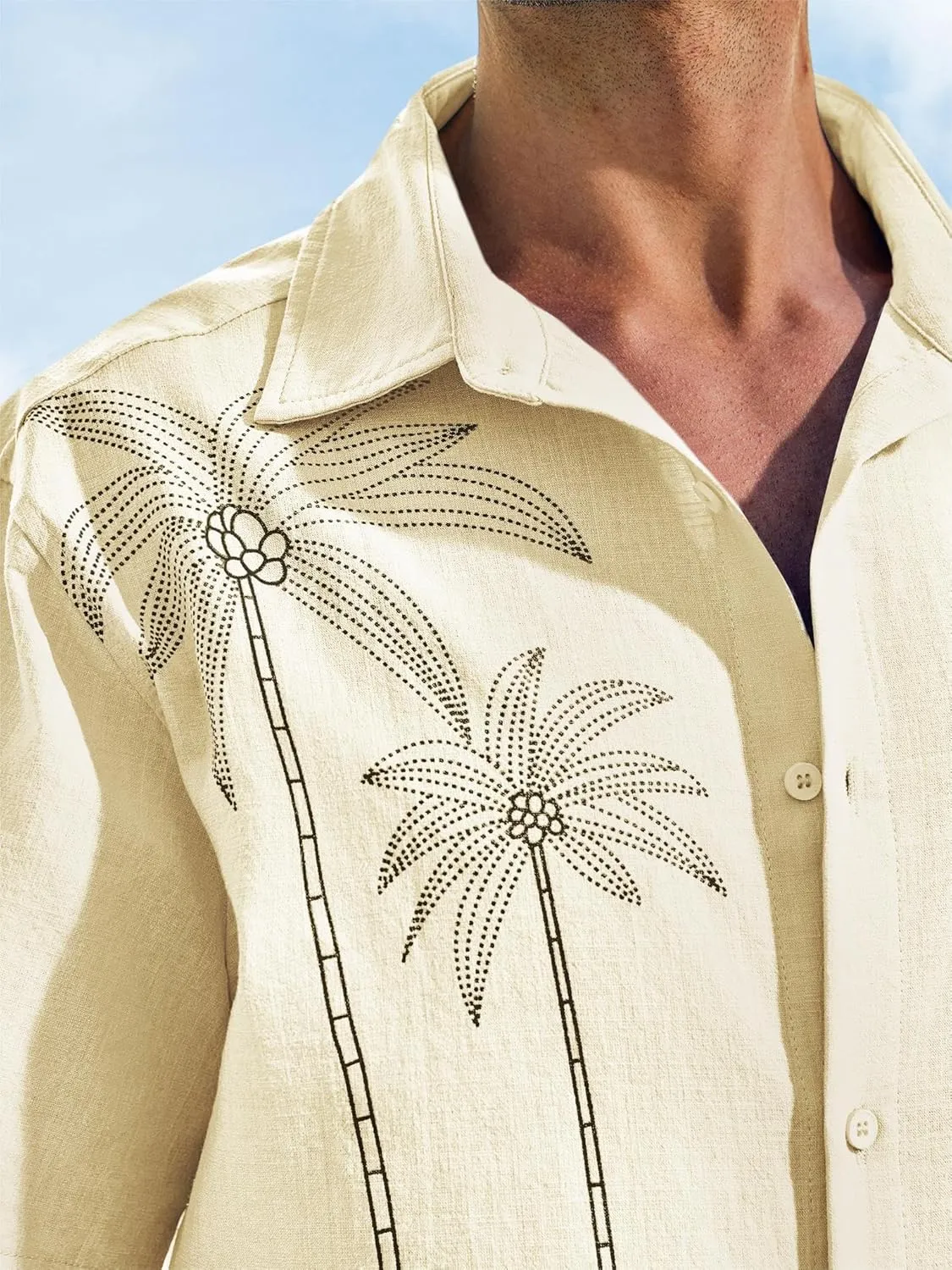Runcati Mens Hawaiian Shirt Short Sleeve Button Down Summer Beach Vacation Cotton Linen Shirts