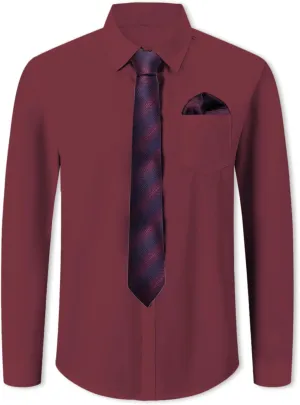 SANGTREE Mens Dress Shirt and Tie Set, Long Sleeve Button Down Shirt with Matching Tie and Handkerchief