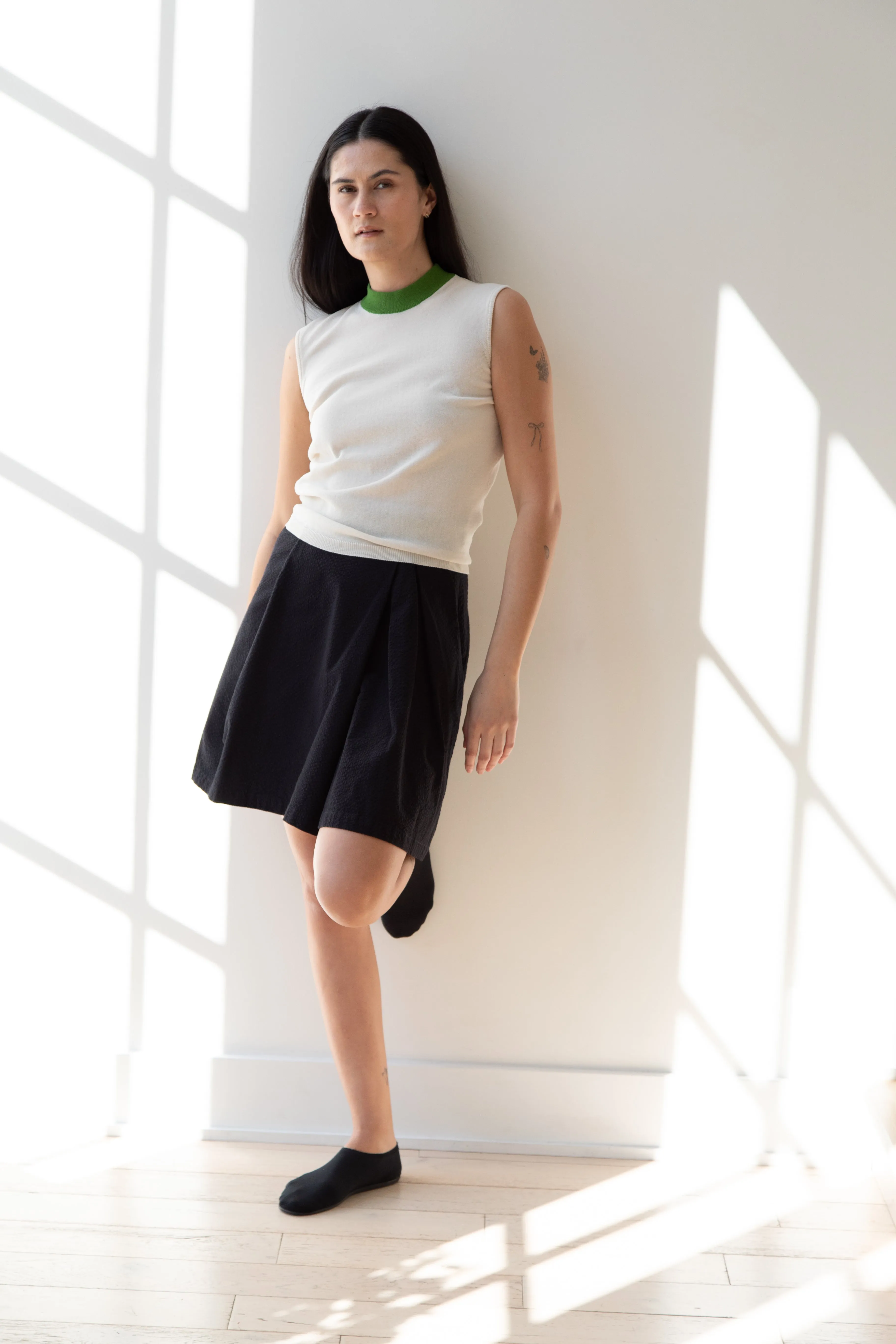 Sara Lanzi | Mock Neck Top in Cream & Green