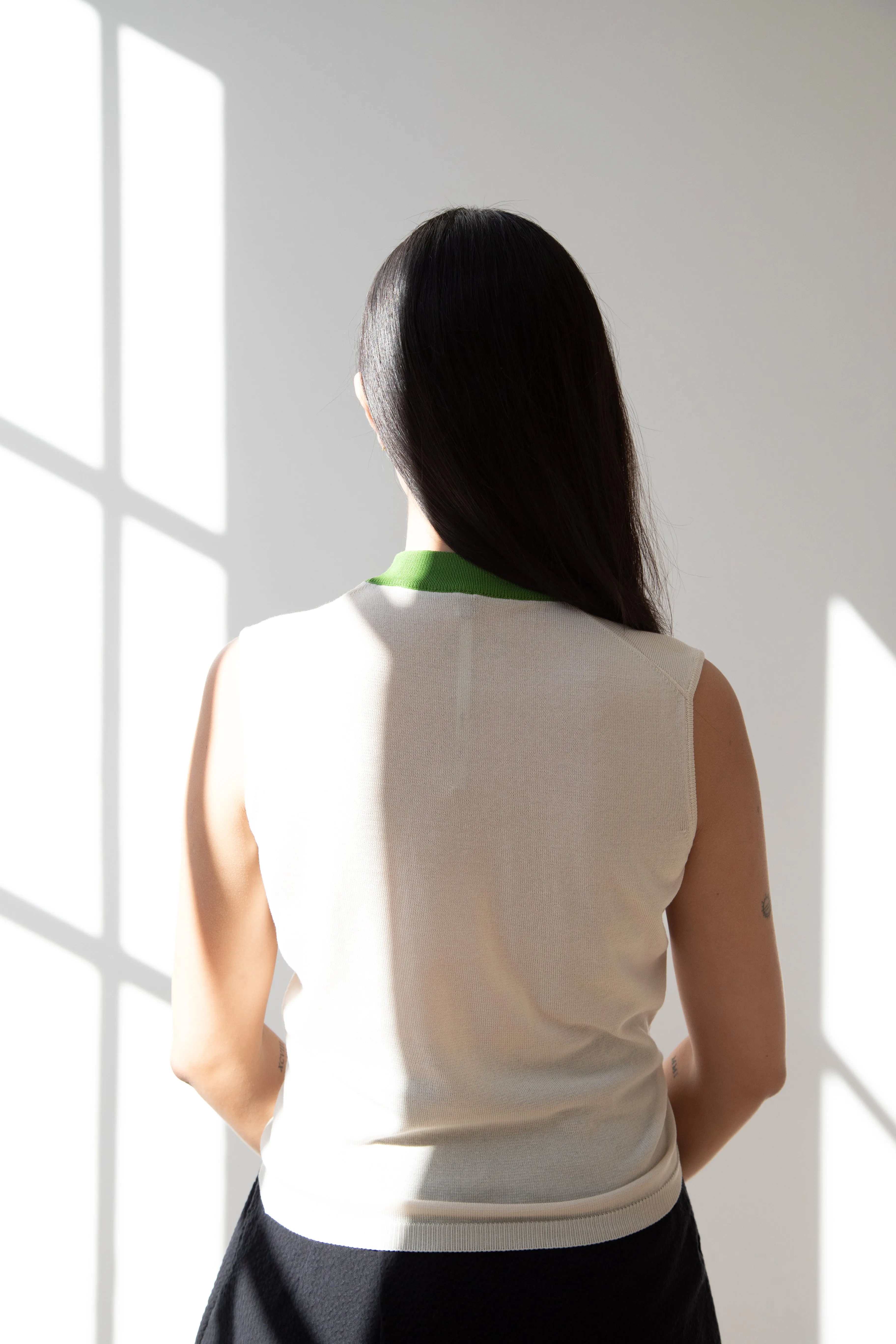 Sara Lanzi | Mock Neck Top in Cream & Green