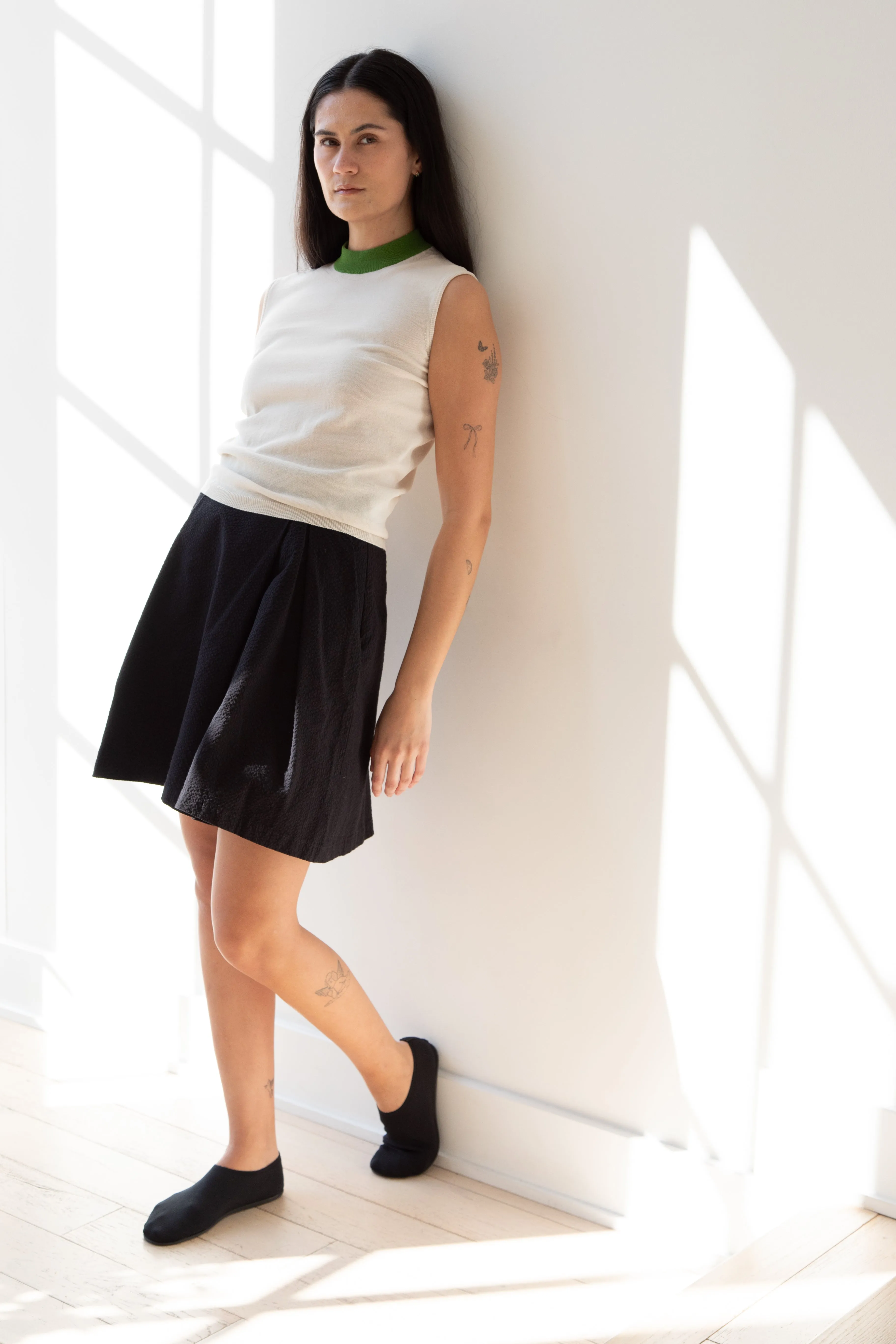 Sara Lanzi | Mock Neck Top in Cream & Green
