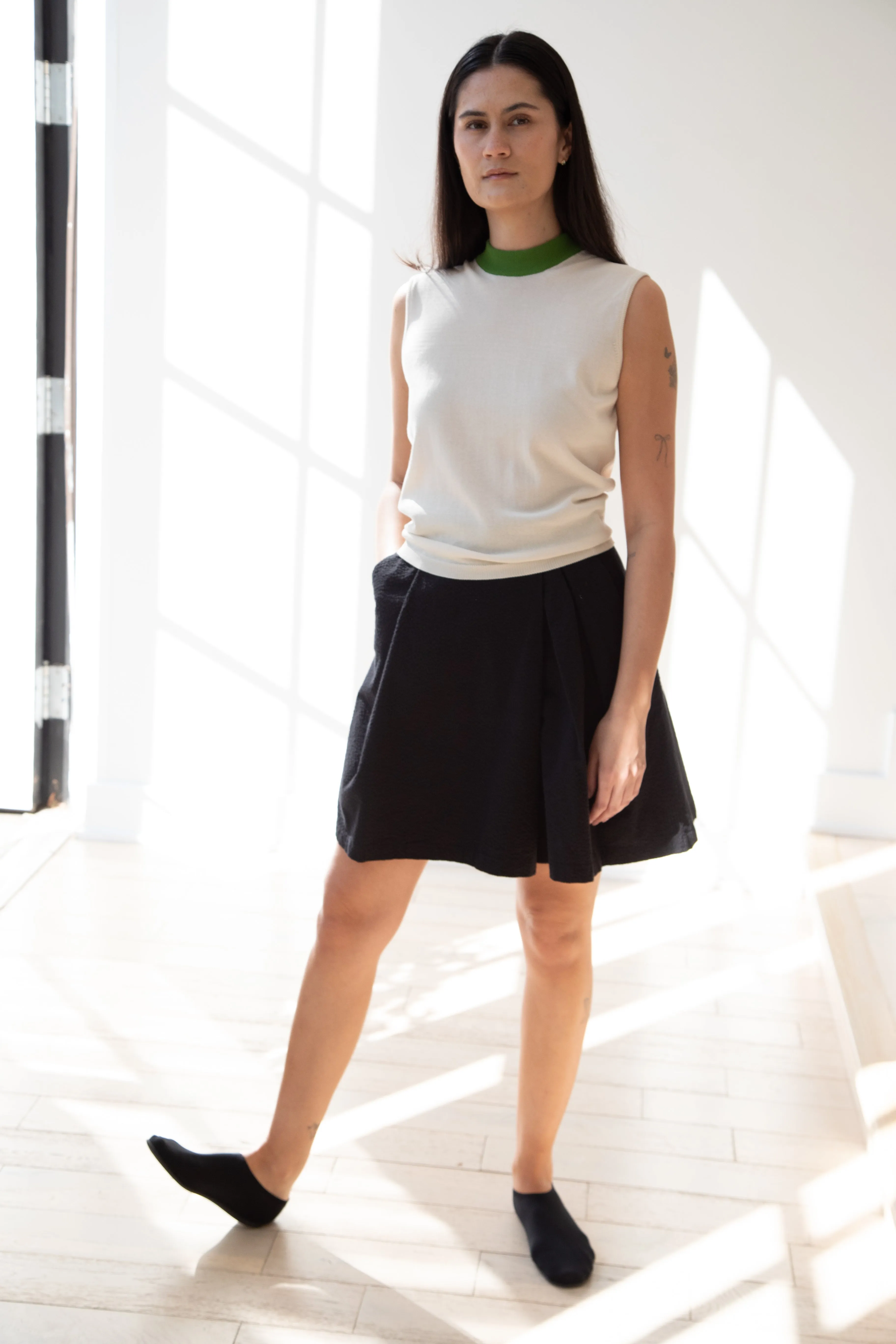 Sara Lanzi | Mock Neck Top in Cream & Green