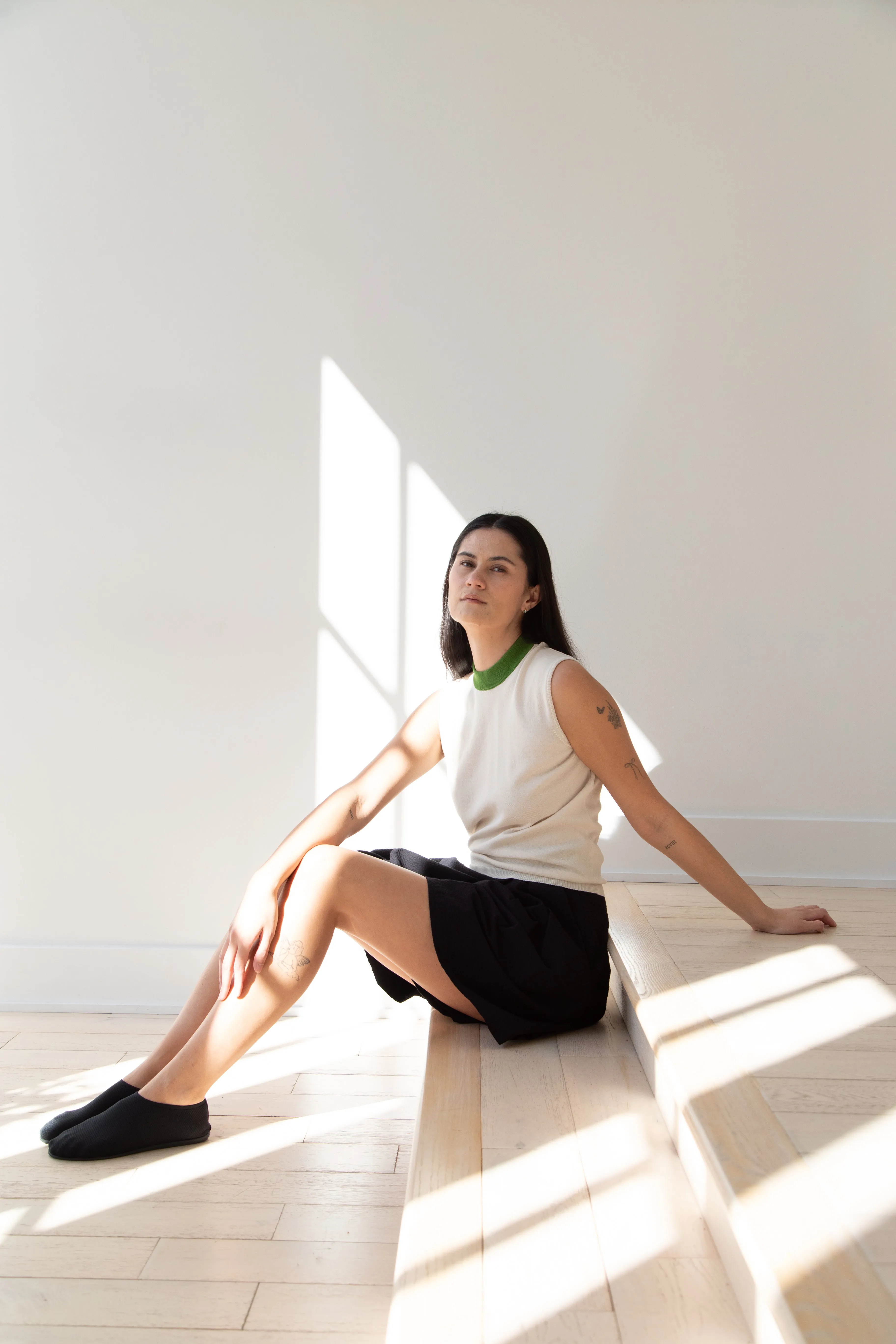 Sara Lanzi | Mock Neck Top in Cream & Green