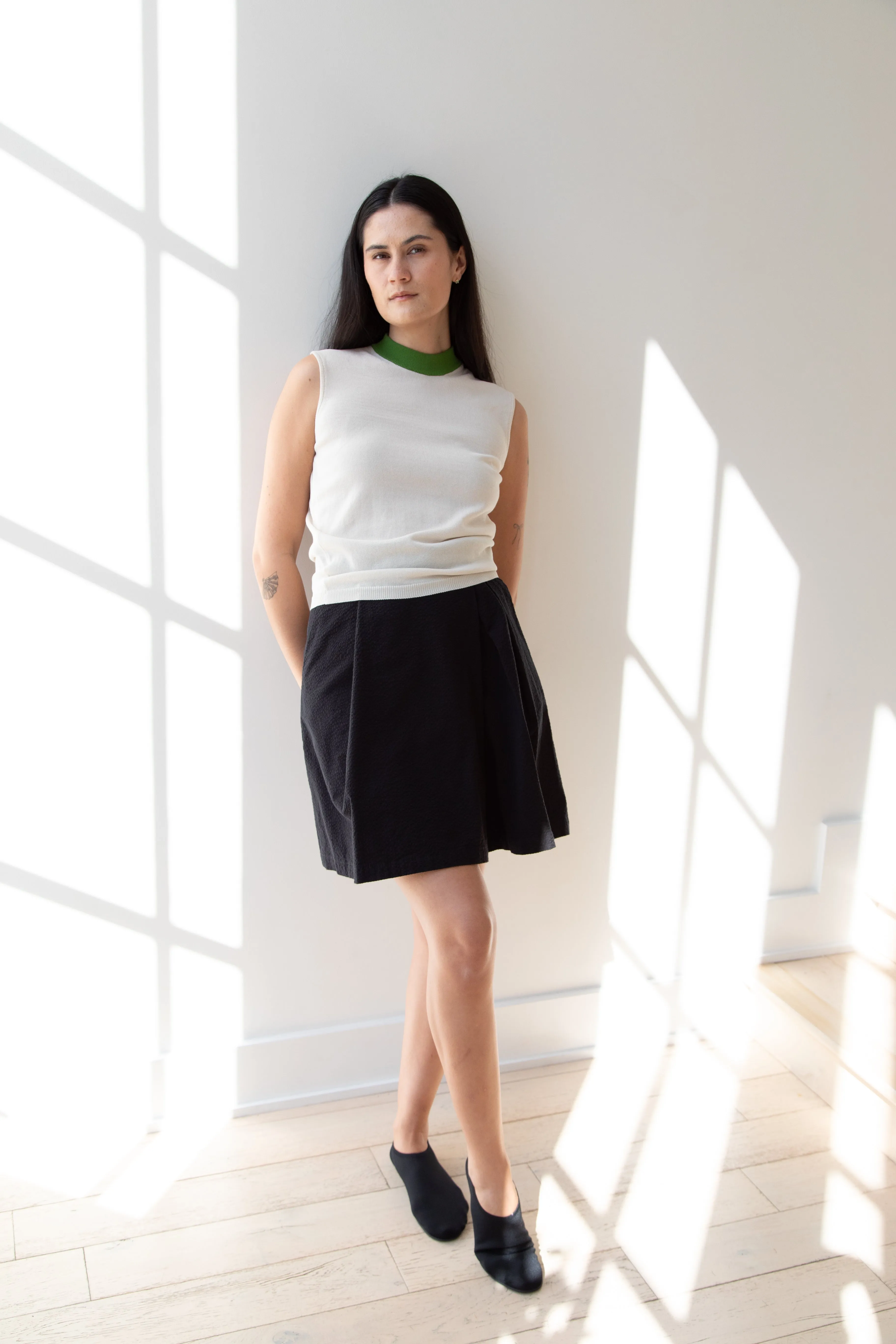 Sara Lanzi | Mock Neck Top in Cream & Green