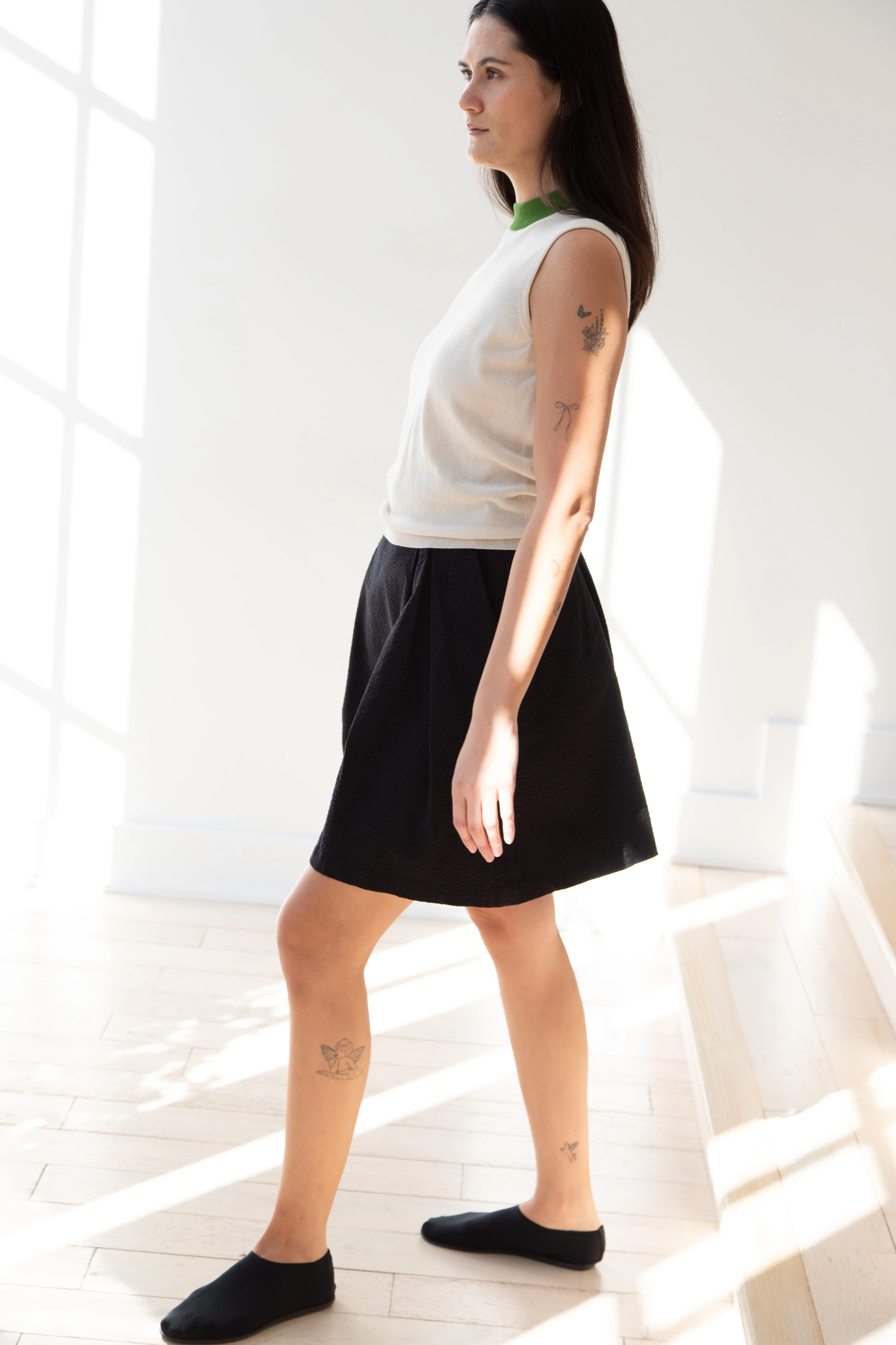 Sara Lanzi | Mock Neck Top in Cream & Green