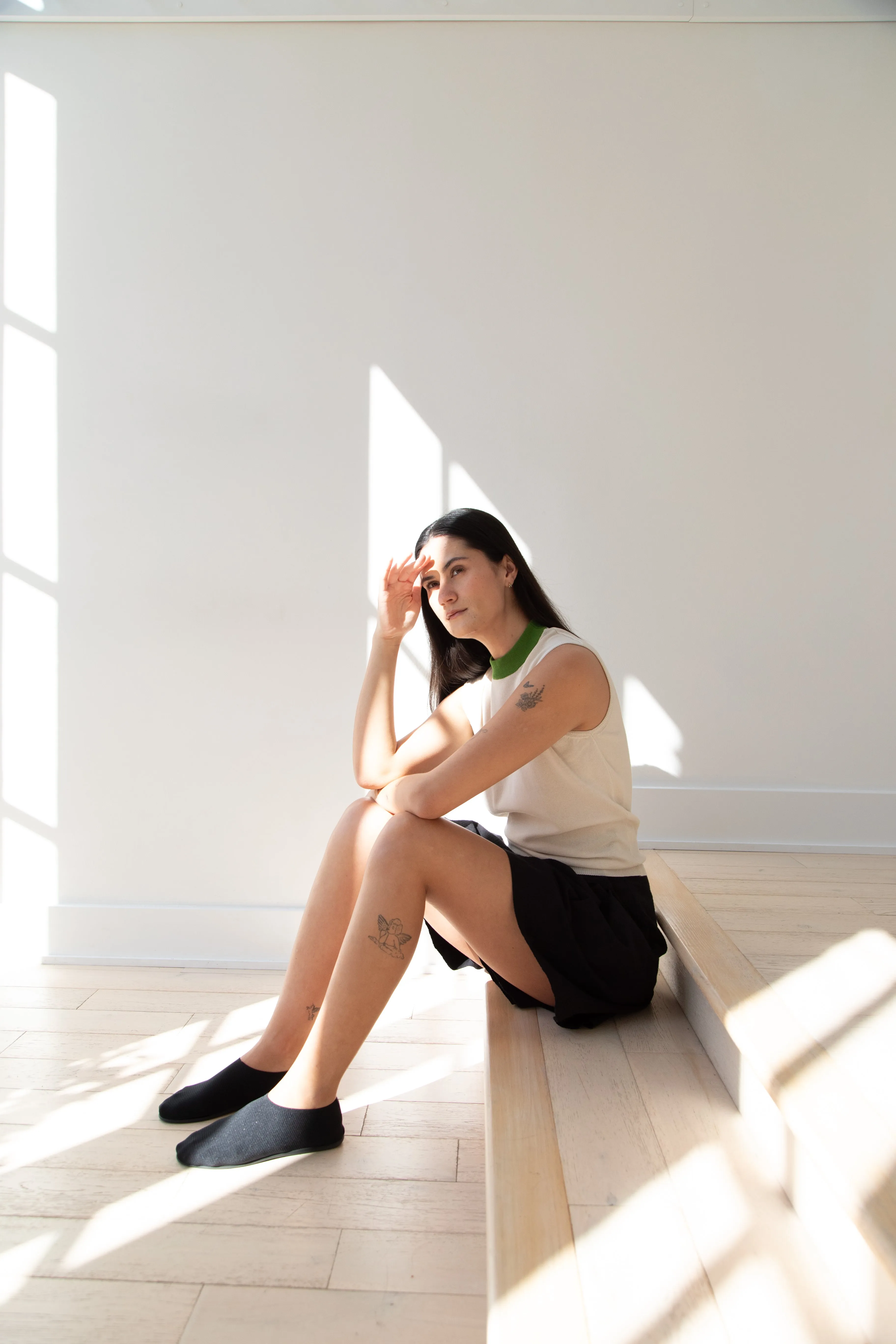 Sara Lanzi | Mock Neck Top in Cream & Green
