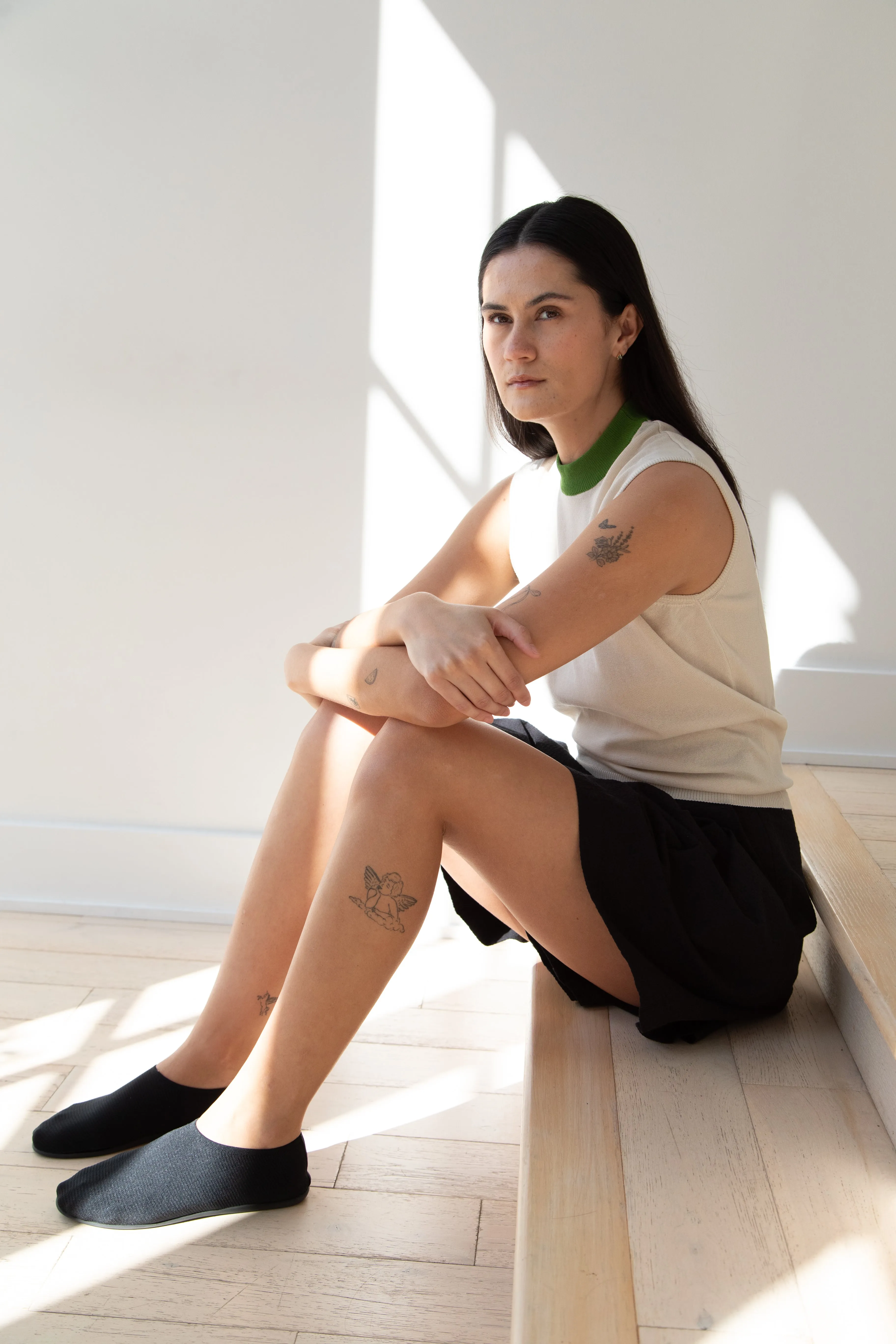 Sara Lanzi | Mock Neck Top in Cream & Green