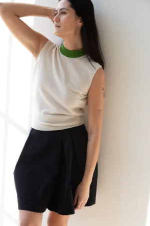 Sara Lanzi | Mock Neck Top in Cream & Green