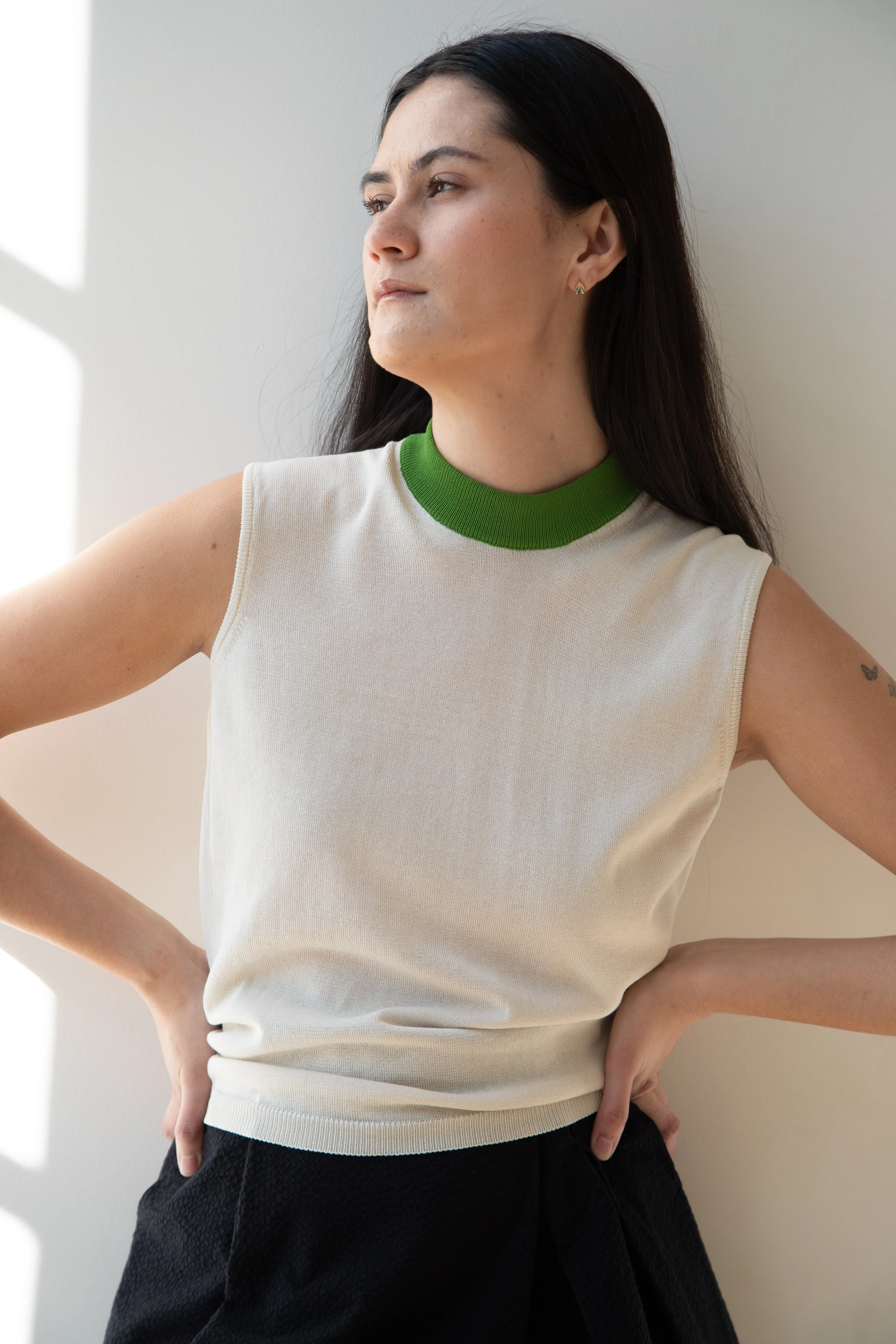 Sara Lanzi | Mock Neck Top in Cream & Green