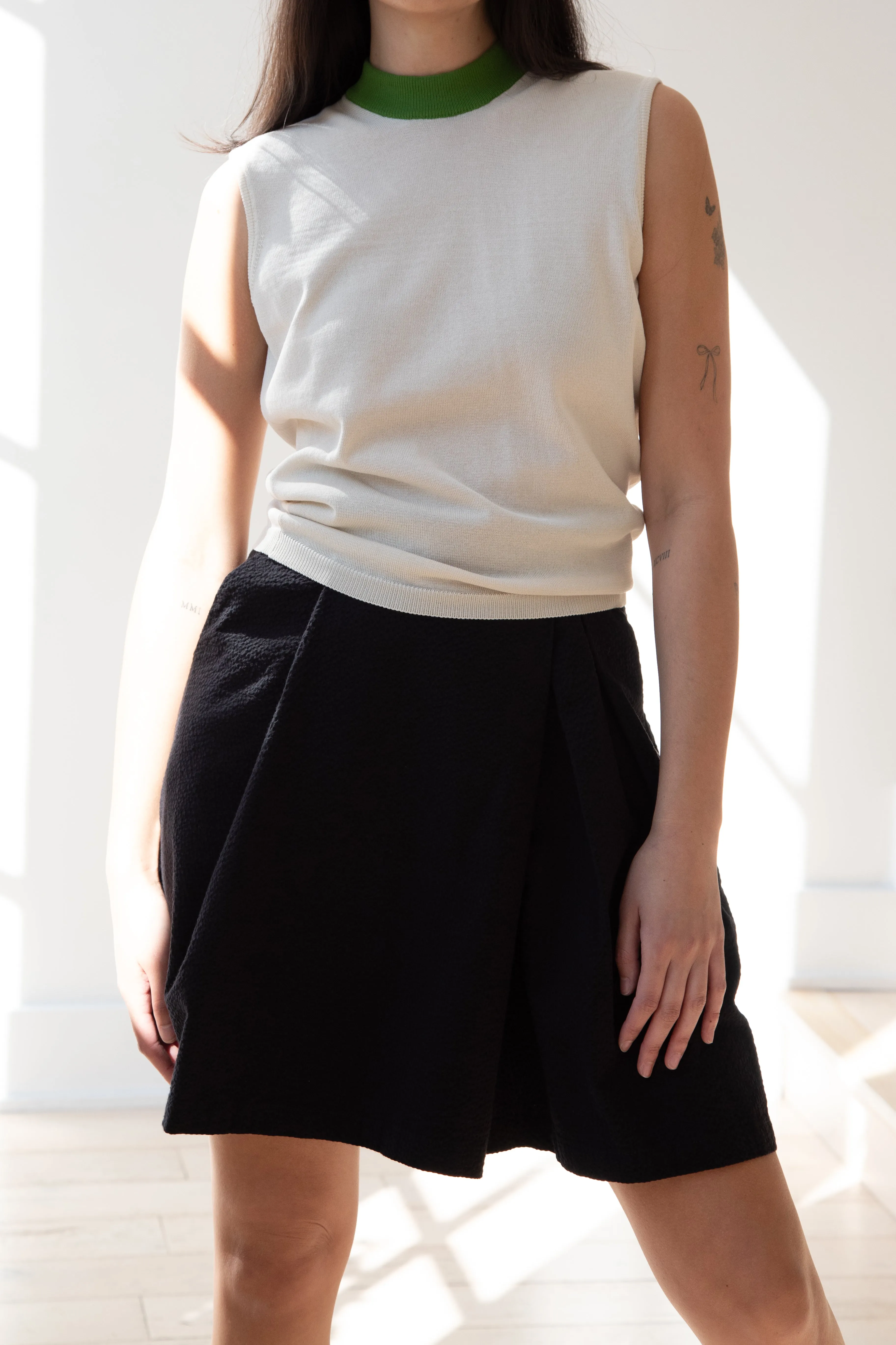 Sara Lanzi | Mock Neck Top in Cream & Green