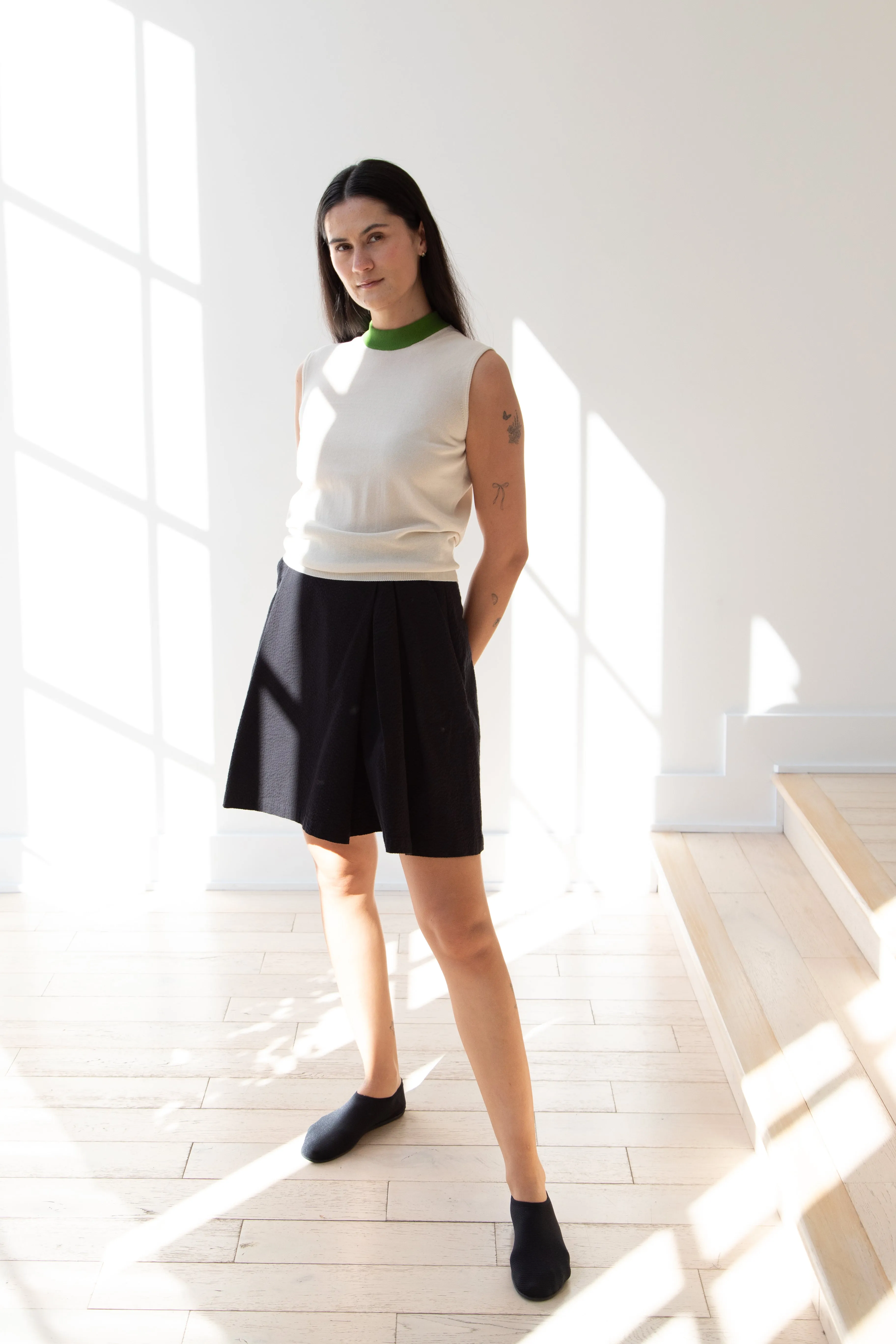 Sara Lanzi | Mock Neck Top in Cream & Green