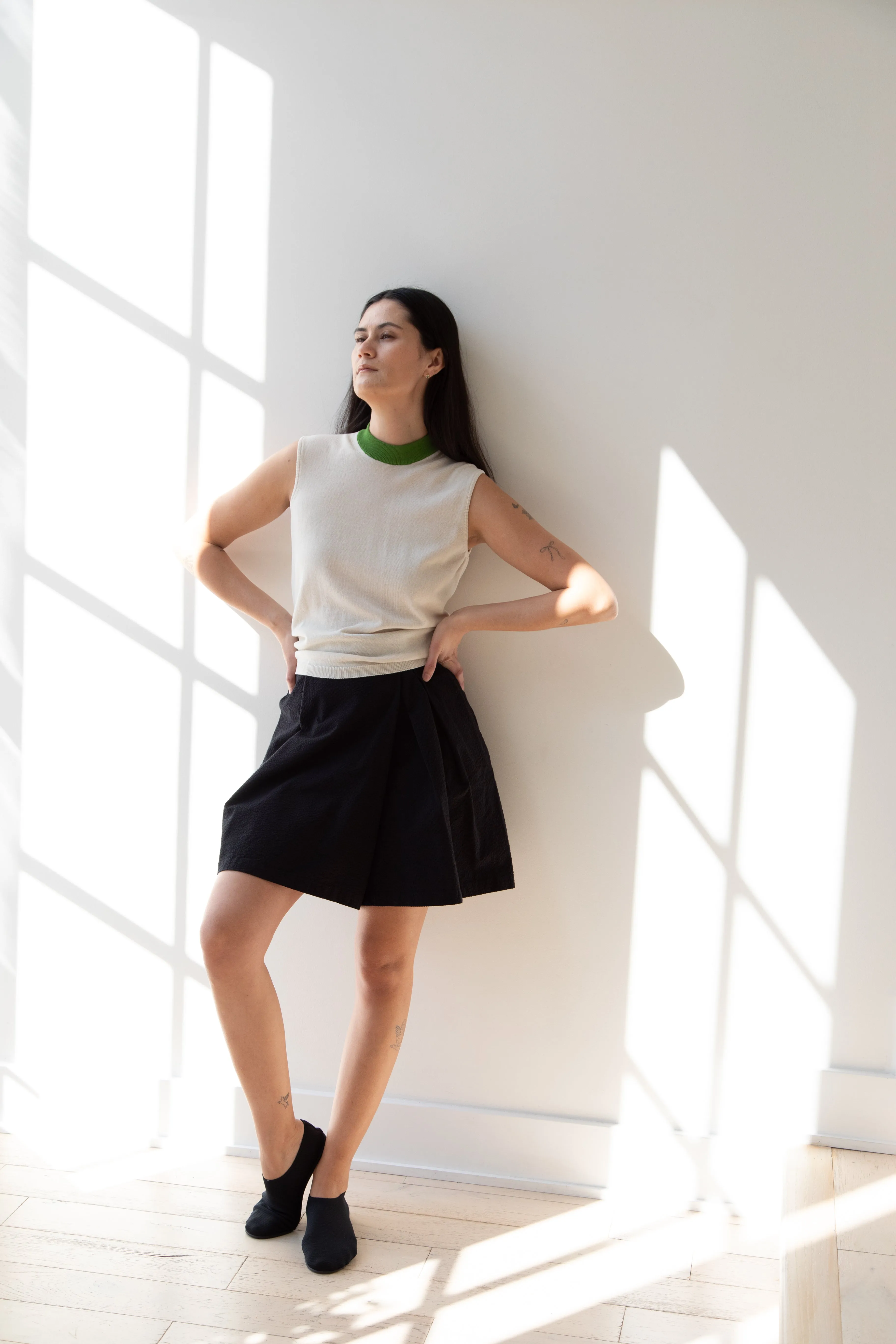 Sara Lanzi | Mock Neck Top in Cream & Green